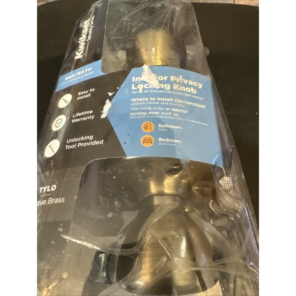 Kwikset Tylo Antique Brass Door Knob 93001-869 for Bed and Bath93001-869